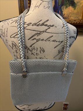 Silver Beaded -Braided Straps 2 slip in outside 1 inside pockets zippered bag